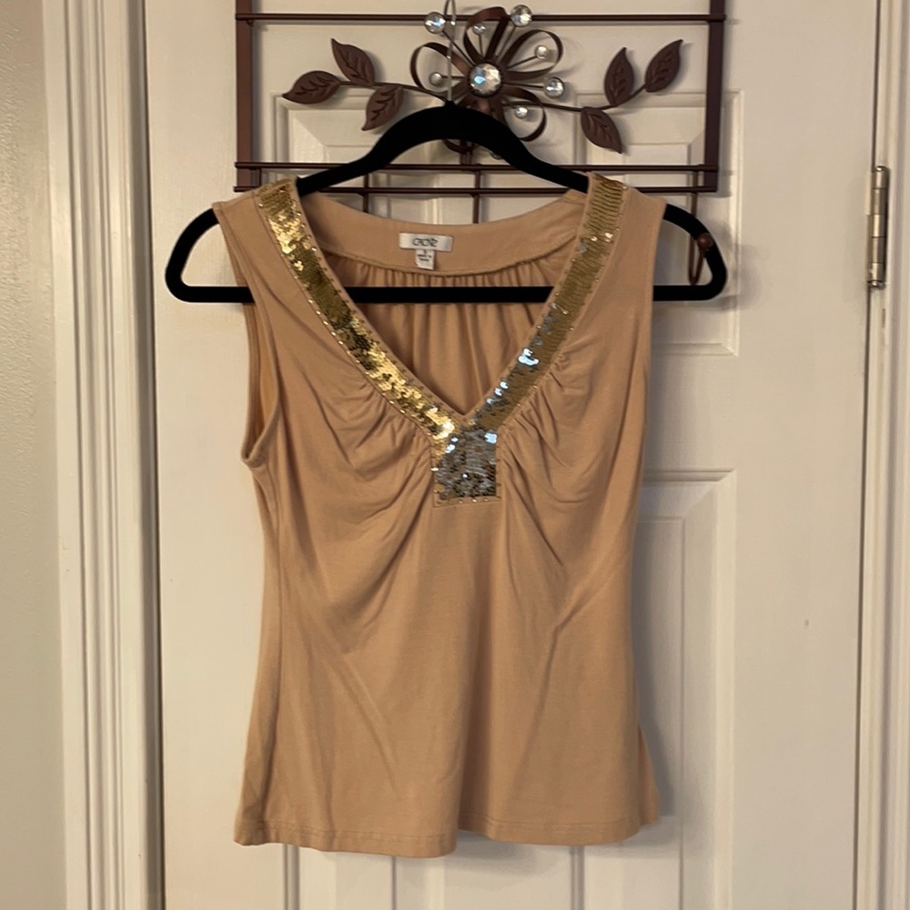 Caché Cream Top w/ Gold Sequins